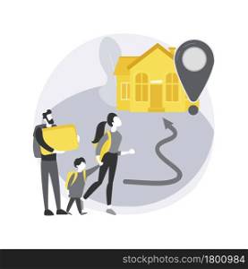 Resettlement of persons abstract concept vector illustration. Resettlement, refugee camp, displaced persons, movement of people, big crowd, bag and suitcases, new home abstract metaphor.. Resettlement of persons abstract concept vector illustration.