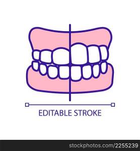 Reshaping teeth surface RGB color icon. Porcelain veneers installation. Covering front of natural teeth. Isolated vector illustration. Simple filled line drawing. Editable stroke. Arial font used. Reshaping teeth surface RGB color icon