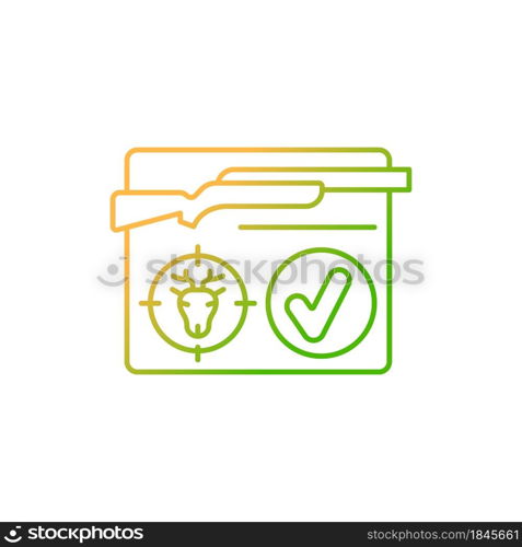 Resident hunting license gradient linear vector icon. Hunt permit, endorsement. Official document. Capture prey. Thin line color symbol. Modern style pictogram. Vector isolated outline drawing. Resident hunting license gradient linear vector icon