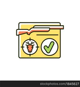 Resident hunting license RGB color icon. Hunt permit, endorsement. Qualified hunter. Official document. Capture prey. Trapping and crossbow. Isolated vector illustration. Simple filled line drawing. Resident hunting license RGB color icon