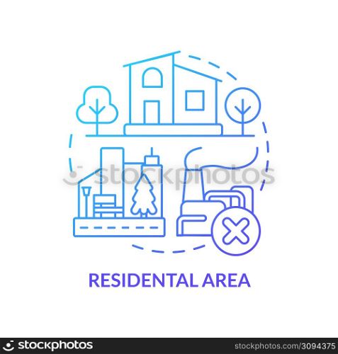 Residential area blue gradient concept icon. Land use classification abstract idea thin line illustration. Neighborhoods. Permanent residence. Isolated outline drawing. Myriad Pro-Bold font used. Residential area blue gradient concept icon