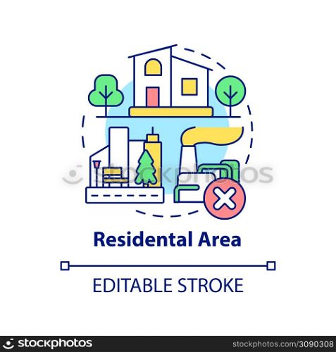 Residential area concept icon. Land use classification abstract idea thin line illustration. Permanent residence. Isolated outline drawing. Editable stroke. Arial, Myriad Pro-Bold fonts used. Residential area concept icon