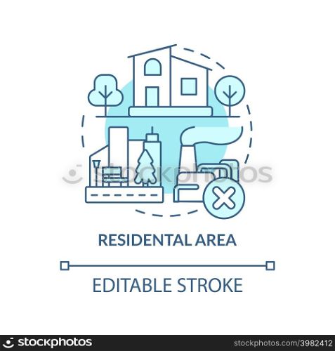 Residential area turquoise concept icon. Land use classification abstract idea thin line illustration. Permanent residence. Isolated outline drawing. Editable stroke. Arial, Myriad Pro-Bold fonts used. Residential area turquoise concept icon