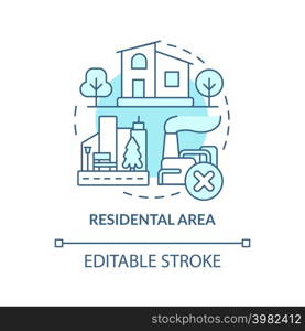 Residential area turquoise concept icon. Land use classification abstract idea thin line illustration. Permanent residence. Isolated outline drawing. Editable stroke. Arial, Myriad Pro-Bold fonts used. Residential area turquoise concept icon