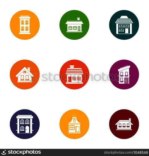 Residential buildind icons set. Flat set of 9 residential buildind vector icons for web isolated on white background. Residential buildind icons set, flat style