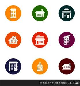 Residential buildind icons set. Flat set of 9 residential buildind vector icons for web isolated on white background. Residential buildind icons set, flat style