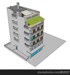 Residential building, illustration, vector on white background.