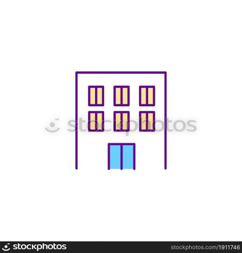Residential building RGB color icon. Multi story house. Architectural structure. Metropolis symbol. Real estate in urban district. Isolated vector illustration. Simple filled line drawing. Residential building RGB color icon