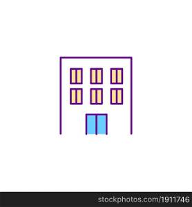 Residential building RGB color icon. Multi story house. Architectural structure. Metropolis symbol. Real estate in urban district. Isolated vector illustration. Simple filled line drawing. Residential building RGB color icon