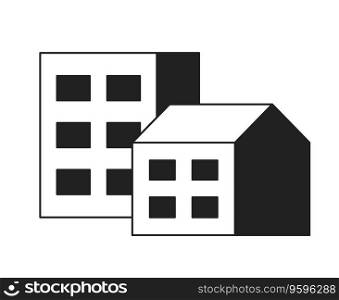 Residential buildings monochrome flat vector object. City. Editable black and white thin line icon. Simple cartoon clip art spot illustration for web graphic design