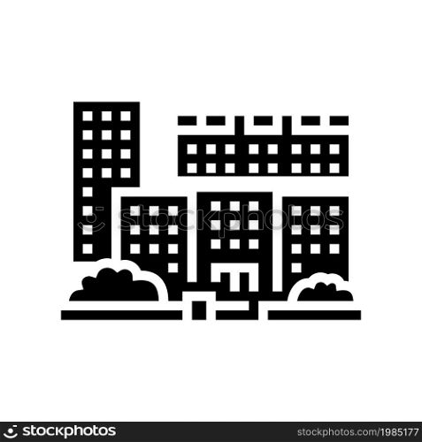 residential complex apartment building glyph icon vector. residential complex apartment building sign. isolated contour symbol black illustration. residential complex apartment building glyph icon vector illustration