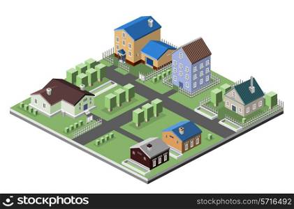 Residential house 3d buildings isometric neighborhood real estate concept vector illustration