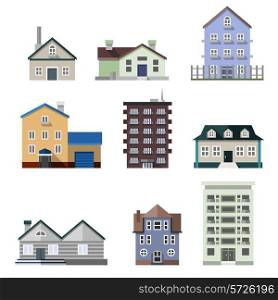 Residential house dwelling flat buildings real estate decorative icons set isolated vector illustration