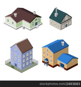 Residential house isometric buildings real estate decorative icons set isolated vector illustration
