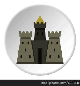 Residential mansion with towers icon in flat circle isolated on white background vector illustration for web. Residential mansion with towers icon circle