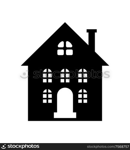 Residential real estate building icon isolated on white. House monochrome silhouette, multi storey dwelling, windows and chimney, vector illustration. Residential Real Estate Building Icon Isolated