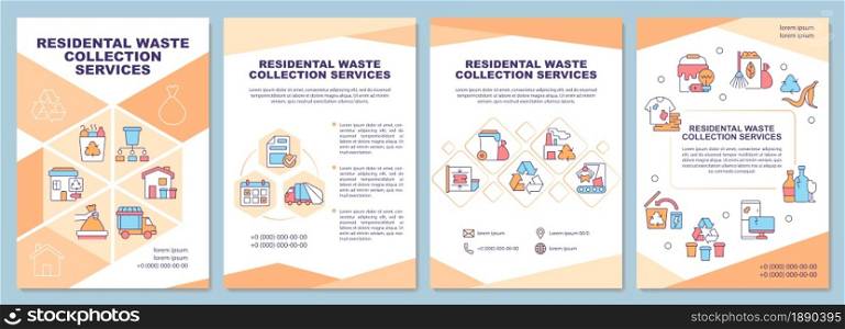 Residential waste collection services brochure template. Flyer, booklet, leaflet print, cover design with linear icons. Vector layouts for presentation, annual reports, advertisement pages. Residential waste collection services brochure template