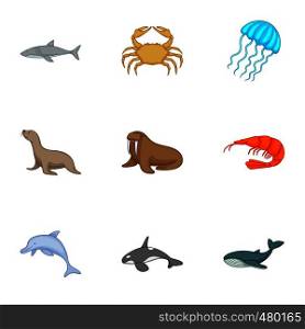 Residents of the north seas icons set. Cartoon set of 9 residents of the north seas vector icons for web isolated on white background. Residents of the north seas icons set