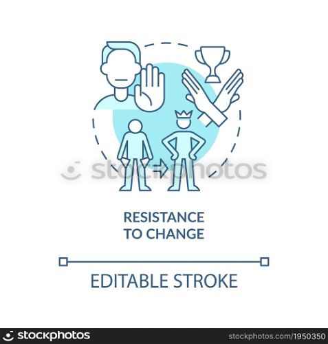 Resistance to change blue concept icon. Unwillingness to transform life abstract idea thin line illustration. Happiness mindset obstacle. Vector isolated outline color drawing. Editable stroke. Resistance to change blue concept icon