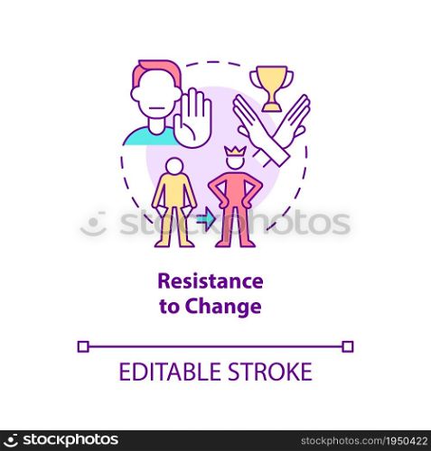 Resistance to change concept icon. Unwillingness to transform life abstract idea thin line illustration. Happiness mindset obstacle. Vector isolated outline color drawing. Editable stroke. Resistance to change concept icon