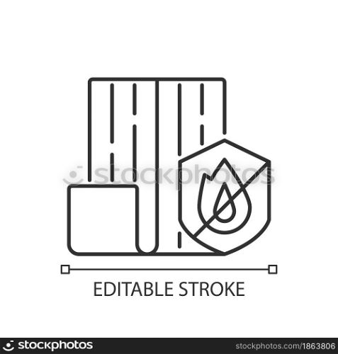 Resistance to fire linear icon. Choosing fireproof construction materials. Fire-resistant house. Thin line customizable illustration. Contour symbol. Vector isolated outline drawing. Editable stroke. Resistance to fire linear icon