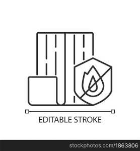 Resistance to fire linear icon. Choosing fireproof construction materials. Fire-resistant house. Thin line customizable illustration. Contour symbol. Vector isolated outline drawing. Editable stroke. Resistance to fire linear icon