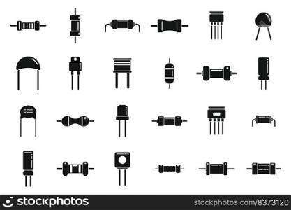 Resistor icons set simple vector. Capacitor chip. Battery board. Resistor icons set simple vector. Capacitor chip