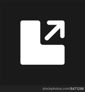Resize dark mode glyph ui icon. Change size of window. Optimize format. User interface design. White silhouette symbol on black space. Solid pictogram for web, mobile. Vector isolated illustration. Resize dark mode glyph ui icon