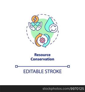 Resource conservation concept icon. Organic waste reduction benefit idea thin line illustration. Managing human use natural resources. Vector isolated outline RGB color drawing. Editable stroke. Resource conservation concept icon