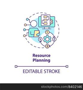 Resource planning concept icon. Workforce requirements. IT staffing process abstract idea thin line illustration. Isolated outline drawing. Editable stroke. Arial, Myriad Pro-Bold fonts used. Resource planning concept icon