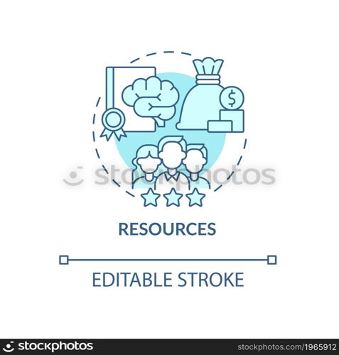 Resources blue concept icon. Components for corporate production. Organizational components. Business model abstract idea thin line illustration. Vector isolated outline color drawing. Editable stroke. Resources blue concept icon