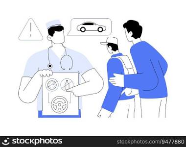 Resources on safe teen driving abstract concept vector illustration. Physician provides parents of teens with brochures, reduce motor vehicle crash death, preventative medicine abstract metaphor.. Resources on safe teen driving abstract concept vector illustration.