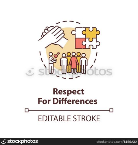 Respect for differences concept icon. Social right. Human equality. Multi racial movement. Cultural diversity idea thin line illustration. Vector isolated outline RGB color drawing. Editable stroke. Respect for differences concept icon