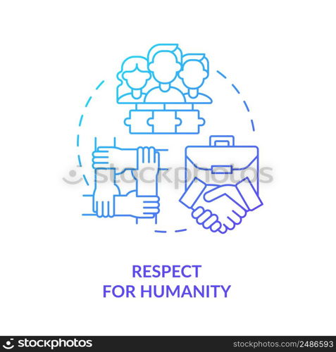 Respect for humanity blue gradient icon. Respecting people. Machine industry. Lean manufacturing principle abstract idea thin line illustration. Isolated outline drawing. Myriad Pro-Bold font used. Respect for humanity blue gradient icon