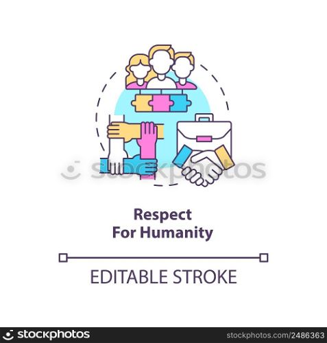 Respect for humanity concept icon. Respecting people. Lean manufacturing principle abstract idea thin line illustration. Isolated outline drawing. Editable stroke. Arial, Myriad Pro-Bold fonts used. Respect for humanity concept icon