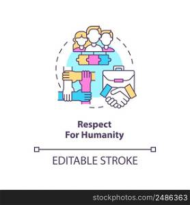 Respect for humanity concept icon. Respecting people. Lean manufacturing principle abstract idea thin line illustration. Isolated outline drawing. Editable stroke. Arial, Myriad Pro-Bold fonts used. Respect for humanity concept icon