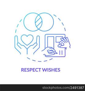 Respect wishes blue gradient concept icon. Build healthy relationships abstract idea thin line illustration. Compromising with partner. Isolated outline drawing. Myriad Pro-Bold font used. Respect wishes blue gradient concept icon