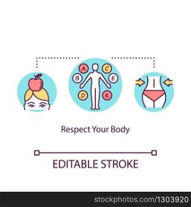 Respect your body concept icon. Mindful eating, balanced nutrition idea thin line illustration. Vitamin diet, healthy lifestyle. Vector isolated outline RGB color drawing. Editable stroke