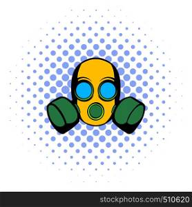 Respirator icon in comics style isolated on halftone background. Respirator icon, comics style