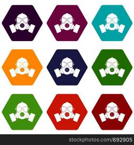 Respirator icon set many color hexahedron isolated on white vector illustration. Respirator icon set color hexahedron