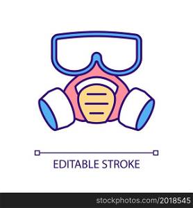 Respirator mask RGB color icon. Protect against airborne particulates. Safety mask for harmful gases protection. Isolated vector illustration. Simple filled line drawing. Editable stroke. Respirator mask RGB color icon