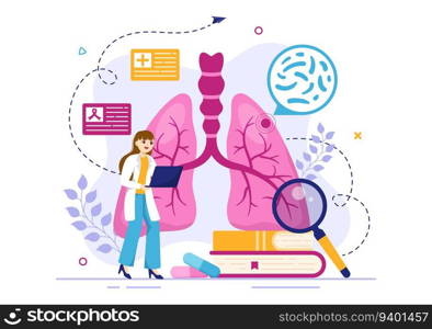 Respiratory Infection Vector Illustration of Inflammation in the Lungs with Virus Cells in Healthcare Background Flat Cartoon Hand Drawn Templates