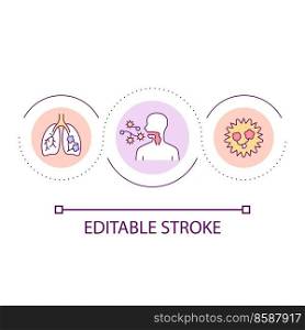 Respiratory infections loop concept icon. Contagion with spreading viruses. Lung disease abstract idea thin line illustration. Isolated outline drawing. Editable stroke. Arial font used. Respiratory infections loop concept icon
