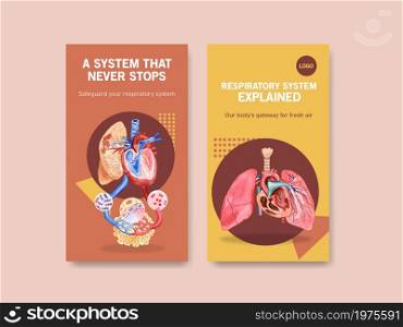 respiratory instagram template design with Human Anatomy of Lung and healthy care