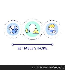 Respiratory organs protection loop concept icon. Wear medical mask. Infectious disease prevention abstract idea thin line illustration. Isolated outline drawing. Editable stroke. Arial font used. Respiratory organs protection loop concept icon