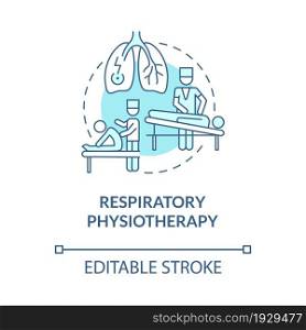 Respiratory physiotherapy blue concept icon. Professional therapist. Patient with chest pain. Treatment abstract idea thin line illustration. Vector isolated outline color drawing. Editable stroke. Respiratory physiotherapy blue concept icon