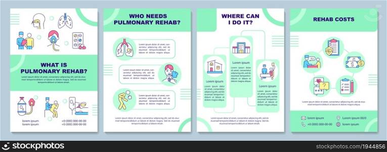 Respiratory rehabilitation and recovery brochure template. Flyer, booklet, leaflet print, cover design with linear icons. Vector layouts for presentation, annual reports, advertisement pages. Respiratory rehabilitation and recovery brochure template