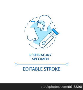 Respiratory specimen concept icon. Lab s&le idea thin line illustration. Respiratory disease outbreak. Nasopharyngeal and nasal swab. Vector isolated outline RGB color drawing. Editable stroke. Respiratory specimen concept icon