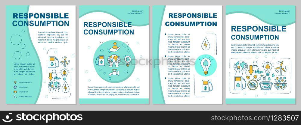 Responsible consumption brochure template. Ecology and recycling. Flyer, booklet, leaflet print, cover design with linear icons. Vector layouts for magazines, annual reports, advertising posters