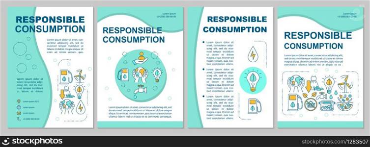 Responsible consumption brochure template. Ecology and recycling. Flyer, booklet, leaflet print, cover design with linear icons. Vector layouts for magazines, annual reports, advertising posters
